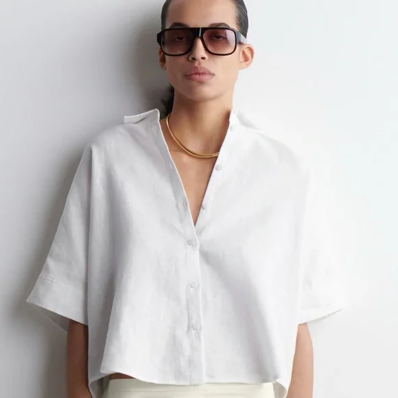 COS White Boxy Linen Top - Picture 1 of 4